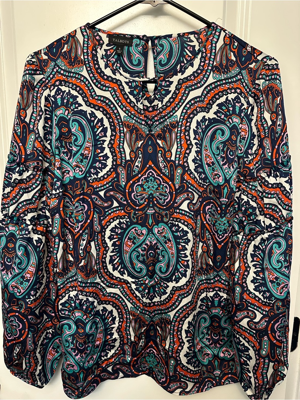 Talbots Multicolor Paisley Long-Sleeve Blouse - Teal, Navy & Orange